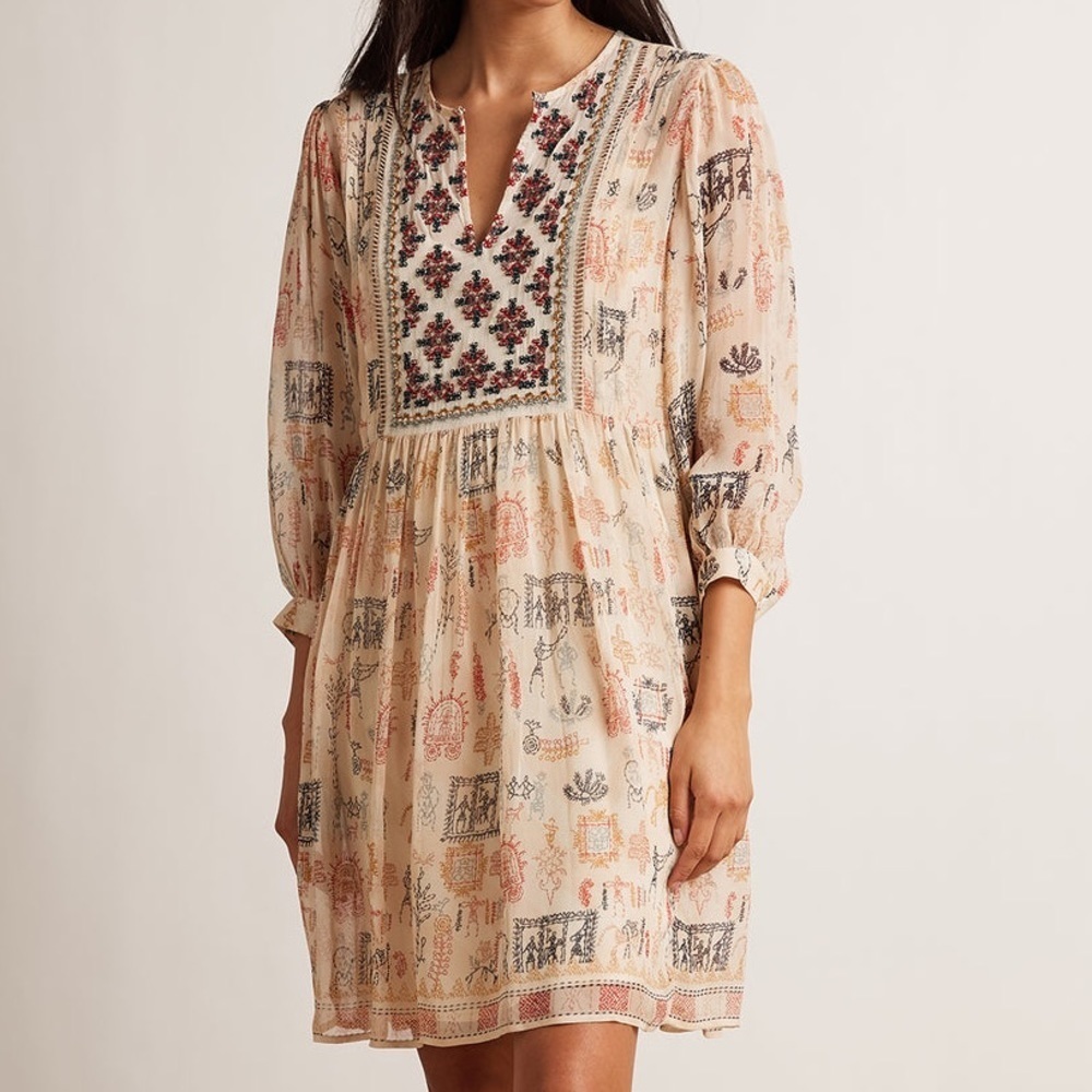 Velvet by Graham & Spencer Tawni Cleo embellished Western Boho Tan Dress Xsmall - Picture 3 of 11